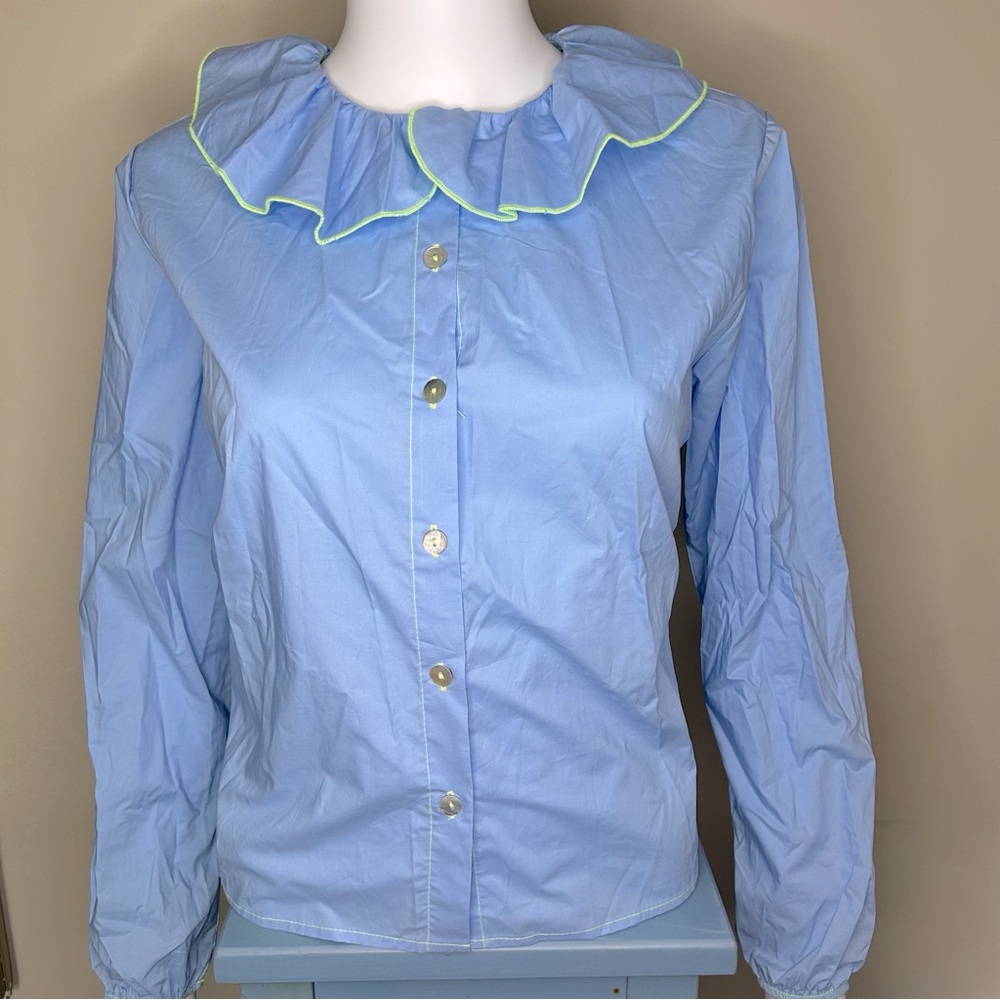 Dr. Bloom Blue Ruffle Blouse